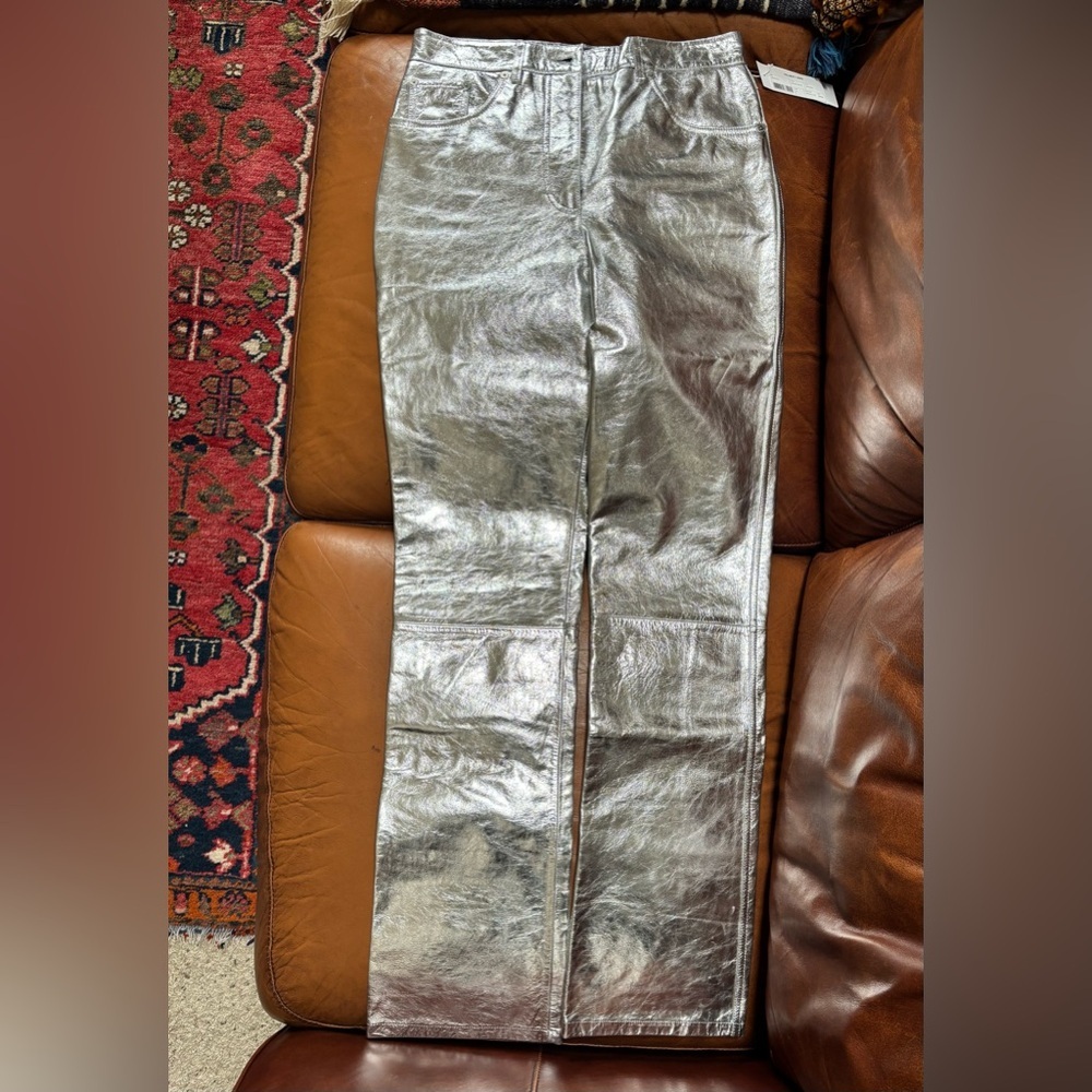 Helmut Lang Silver Leather Pants ✨ BNWT 🚀 Size 6 - Picture 3 of 12